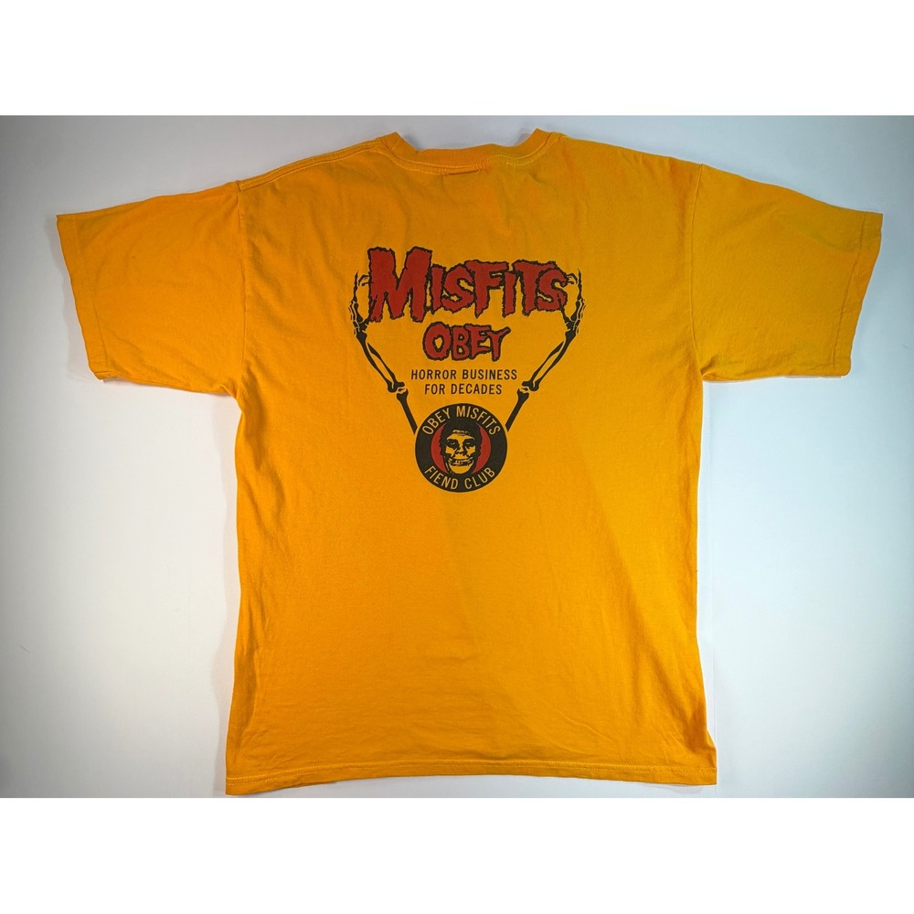 Obey Misfits Fiend Club T-Shirt Mens Large Yellow Horror Business Graphic Tee
